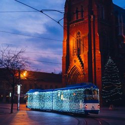 Reciters from Vojvodina riding the Christmas tram