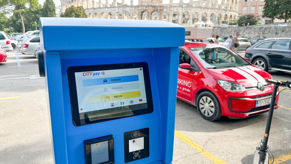 City pay machines in the parking lots in Pula
